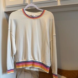 Evereve Cream Top with Multicolor Trim